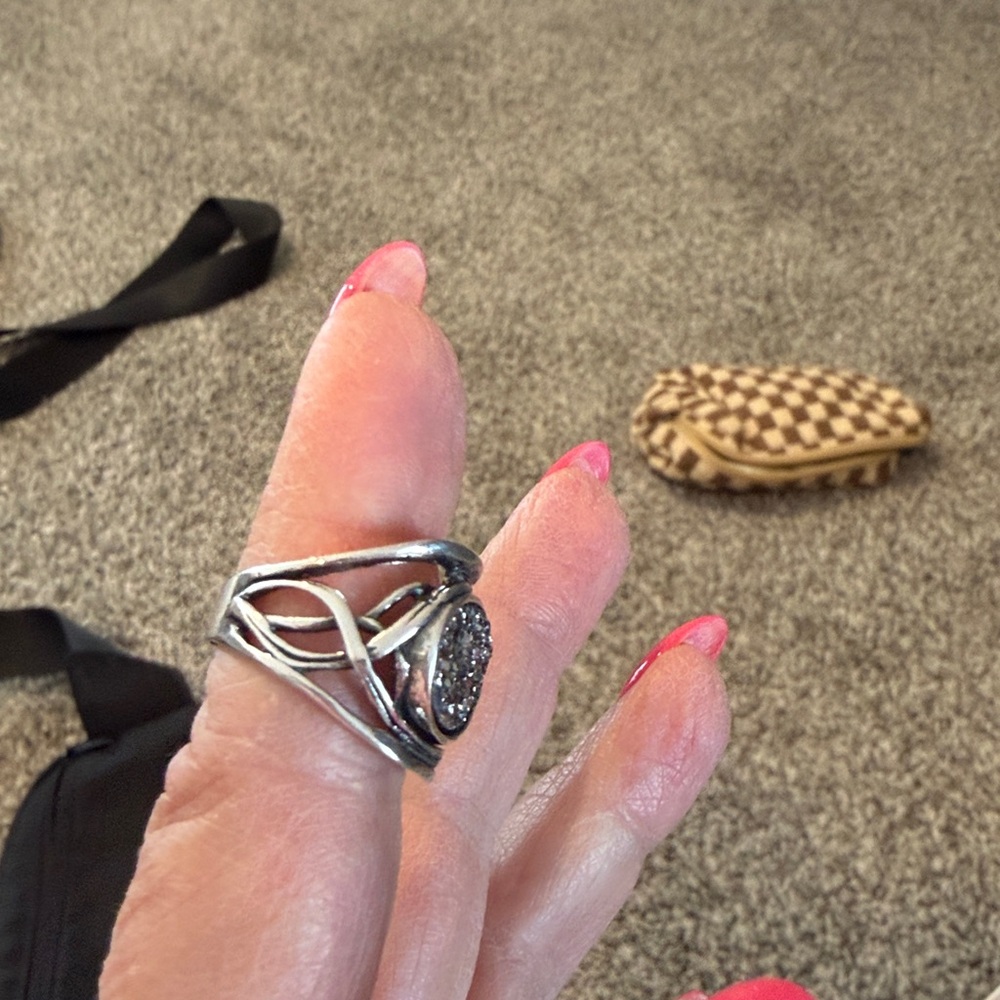 Silver Statement Ring with Druzy - image 2